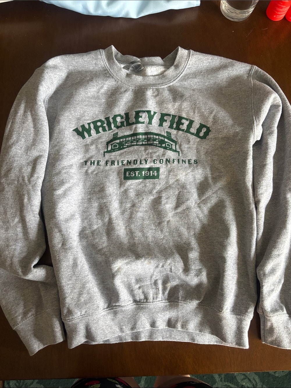 Gildan Gray Crewneck Sweatshirt with Green Wrigley Field Graphic
